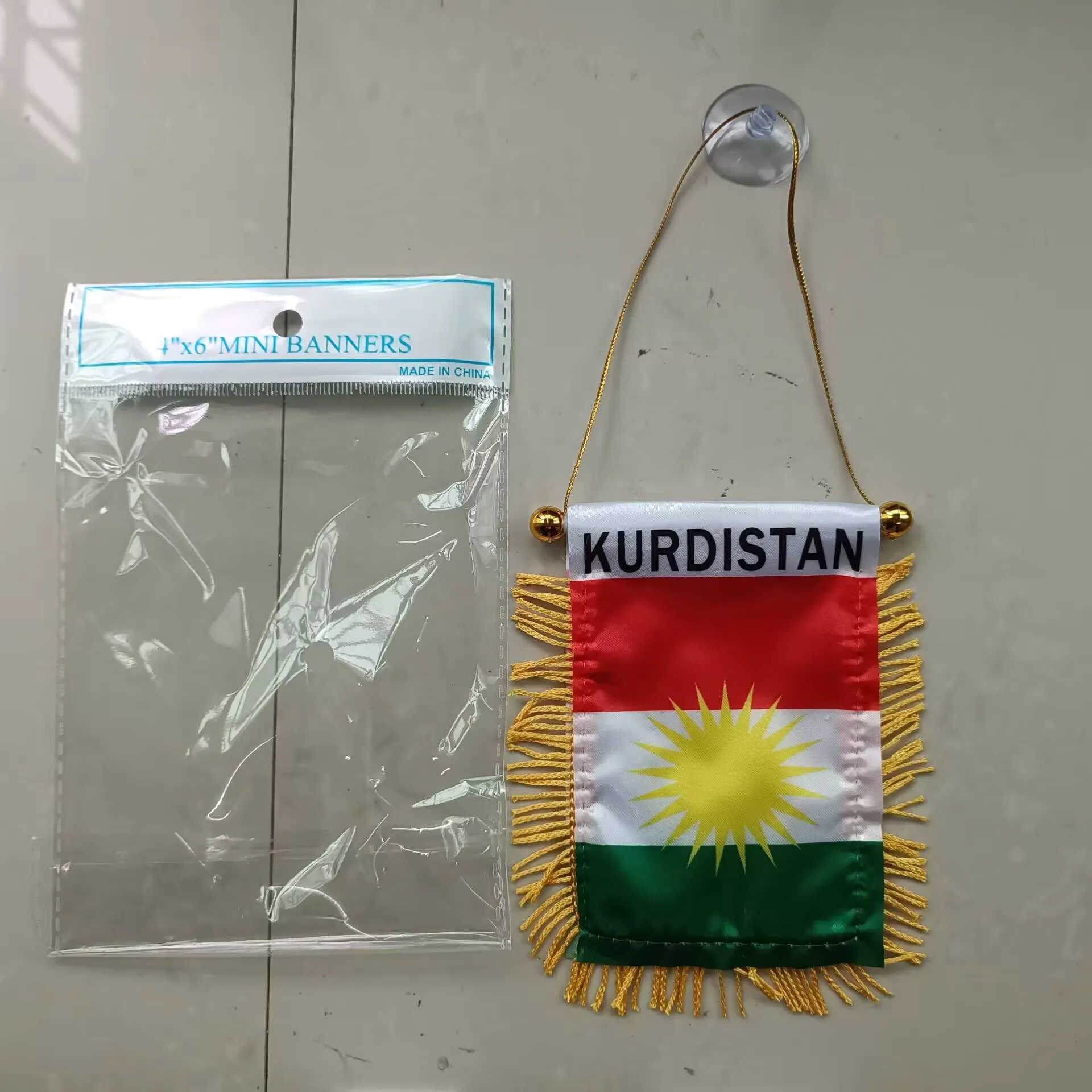 aerxemrbrae 8*12cm Kurdish Hanging Flag Double Sided Tassel With Sucking Disc Car Decoration