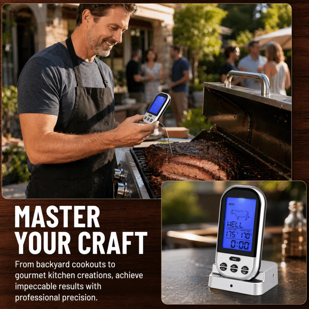 Stainless Steel Probe Digital Food Thermometer Silver LCD Display Meat Thermometer Compact Handheld Long Probe