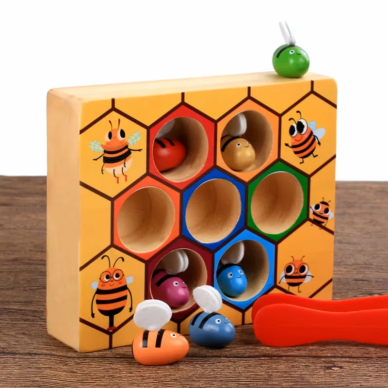 1-teiliges farblich passendes Perlenspiel in Wabenform mit Cartoon-Design und kleinen Clips, geeignet für Kinder ab 3 Jahren