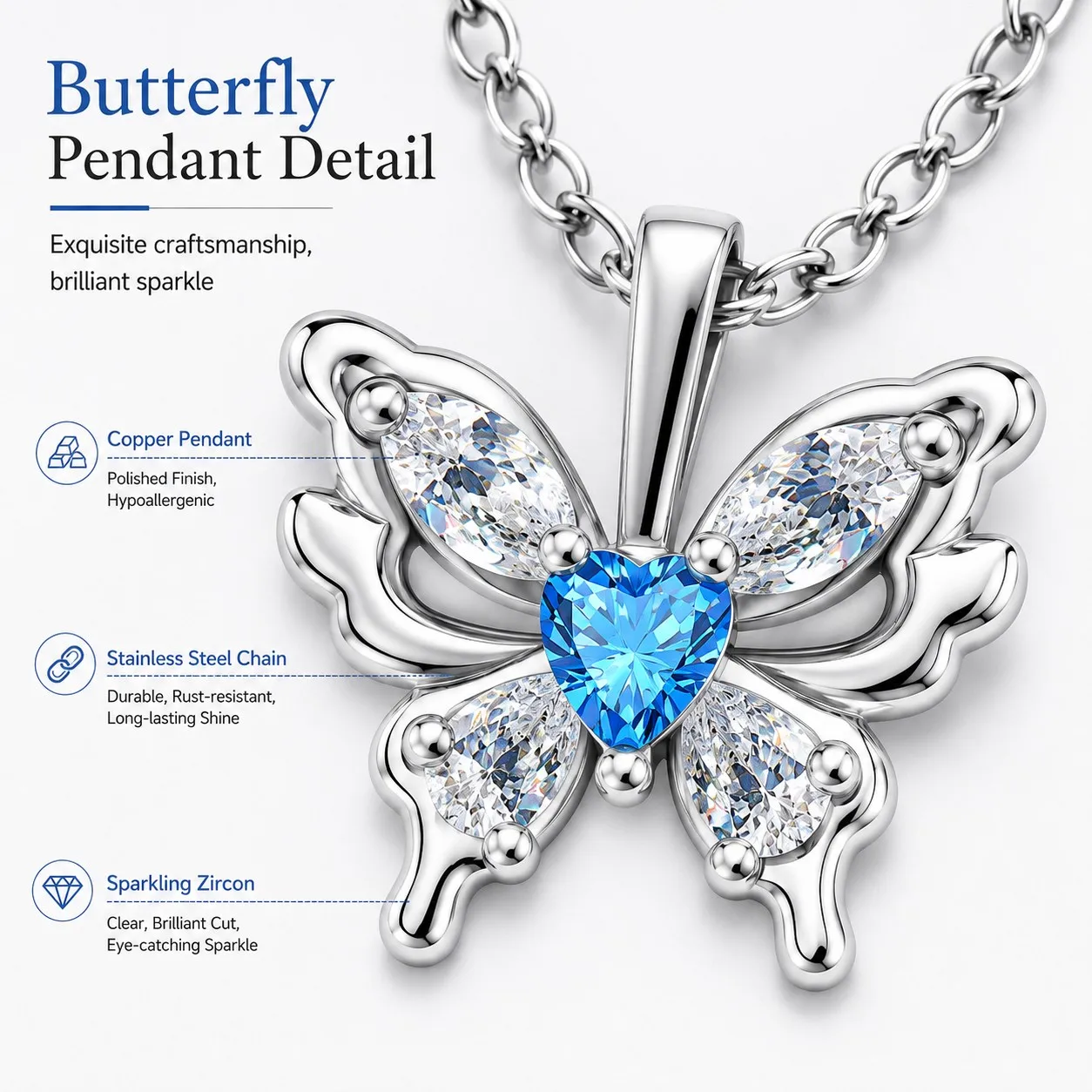Butterfly Pendant Necklaces For Women Stainless Steel Chain Mother Birthday Valentine Christmas Gifts Wedding Jewelry
