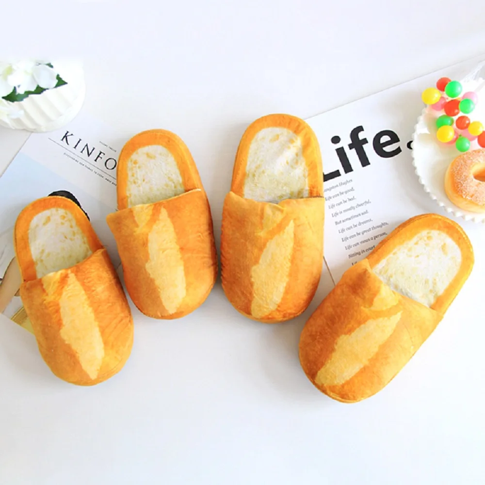 Simulation Bread Cotton Slippers Winter Home Soft Bottom Non-Slip Plush Warm Cotton Slippers for Woman Man Comfort Babouche