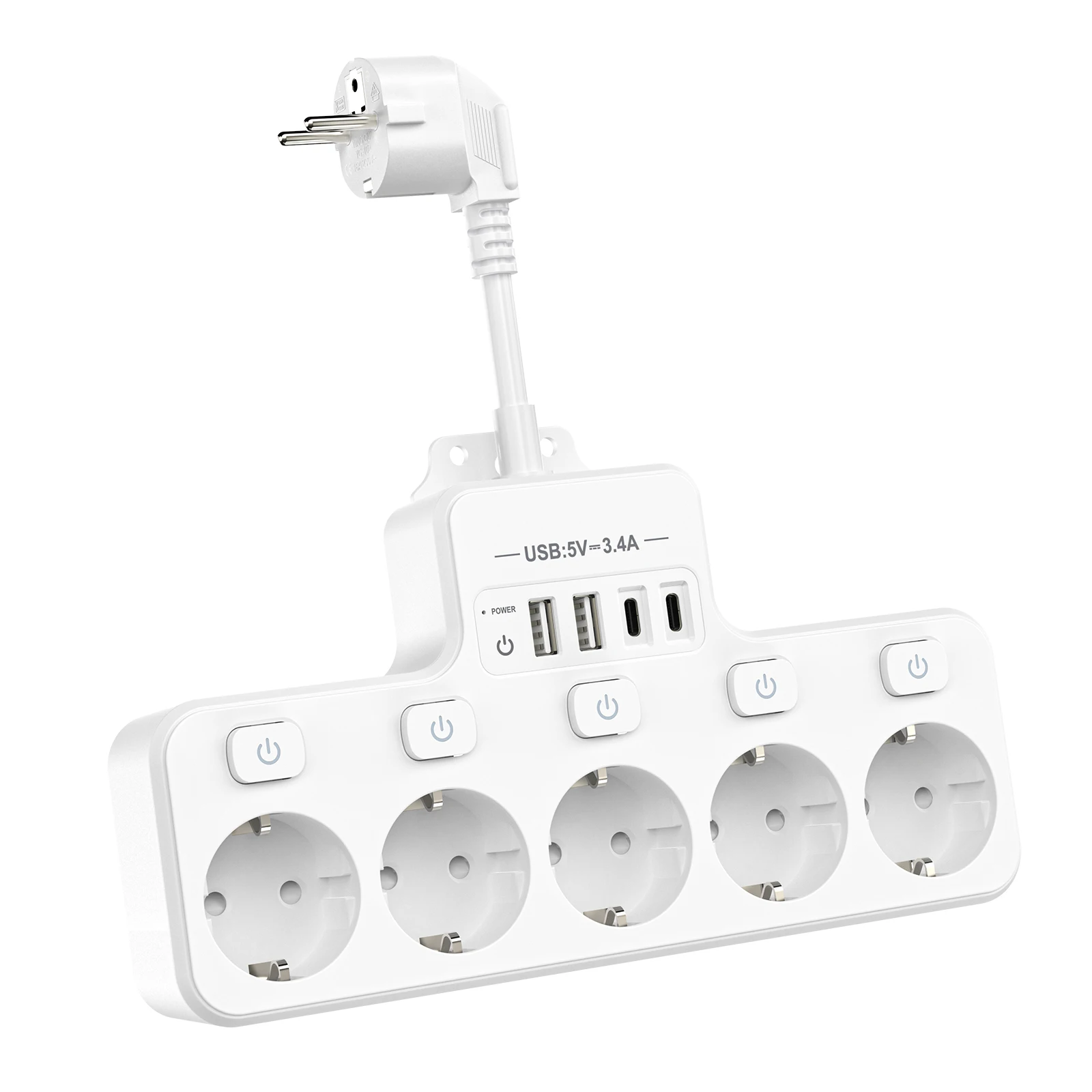 4000W 16A EU 다중 접점 플러그 전원 플레이트 다기능 소켓(4개의 USB 고속 충전 포트 포함) 5개의 AC 전원 잭