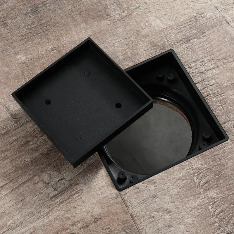 Black Copper Floor Drain Large-Flow Deodorizing And Insect Proof Bathroom Balcony Universal Floor Drain 115X115mm