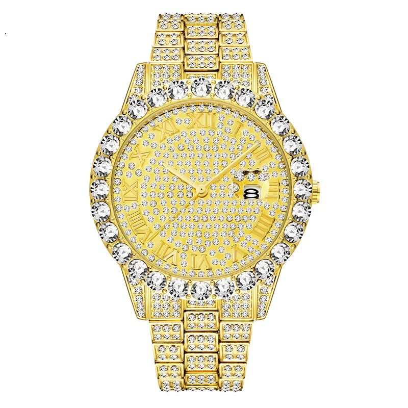 

Роскошные часы с бриллиантами, мужские часы Iced Out, водонепроницаемые кварцевые наручные часы в стиле хип-хоп, мужские часы с датой, Relogio Masculino, Прямая доставка