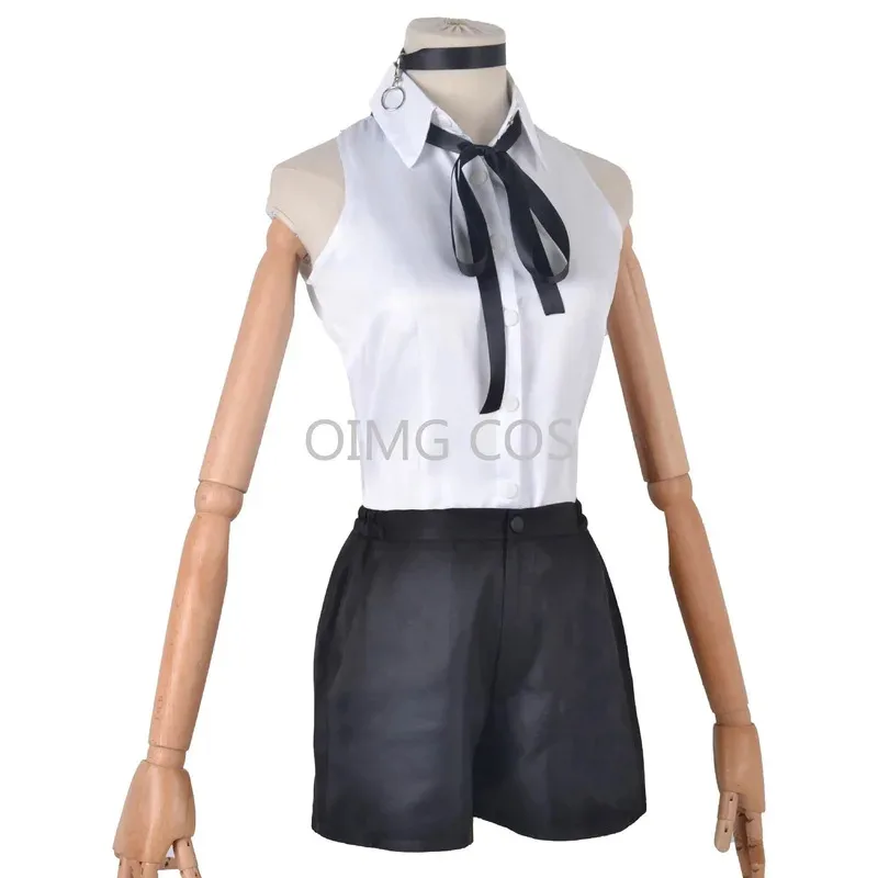 Disfraz de motosierra Reze para mujer, camisa, corbata, peluca corta, anillo para el cuello, uniforme de Anime para Halloween