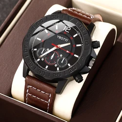 Luxury Men Watches Leather Strap Three Eyes Digital Dial Business Casual Quartz Watch Fashion Sports Man Clock Relogio Masculino