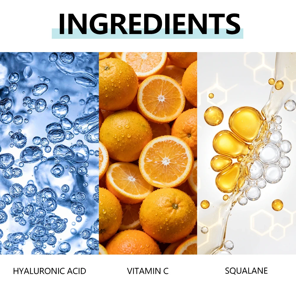 Vitamin C Face Serum, Hyaluronic Acid Serum with Vitamin E & Squalane for All Skin Types, 40ml 60ml Daily Hydrating Facial Serum