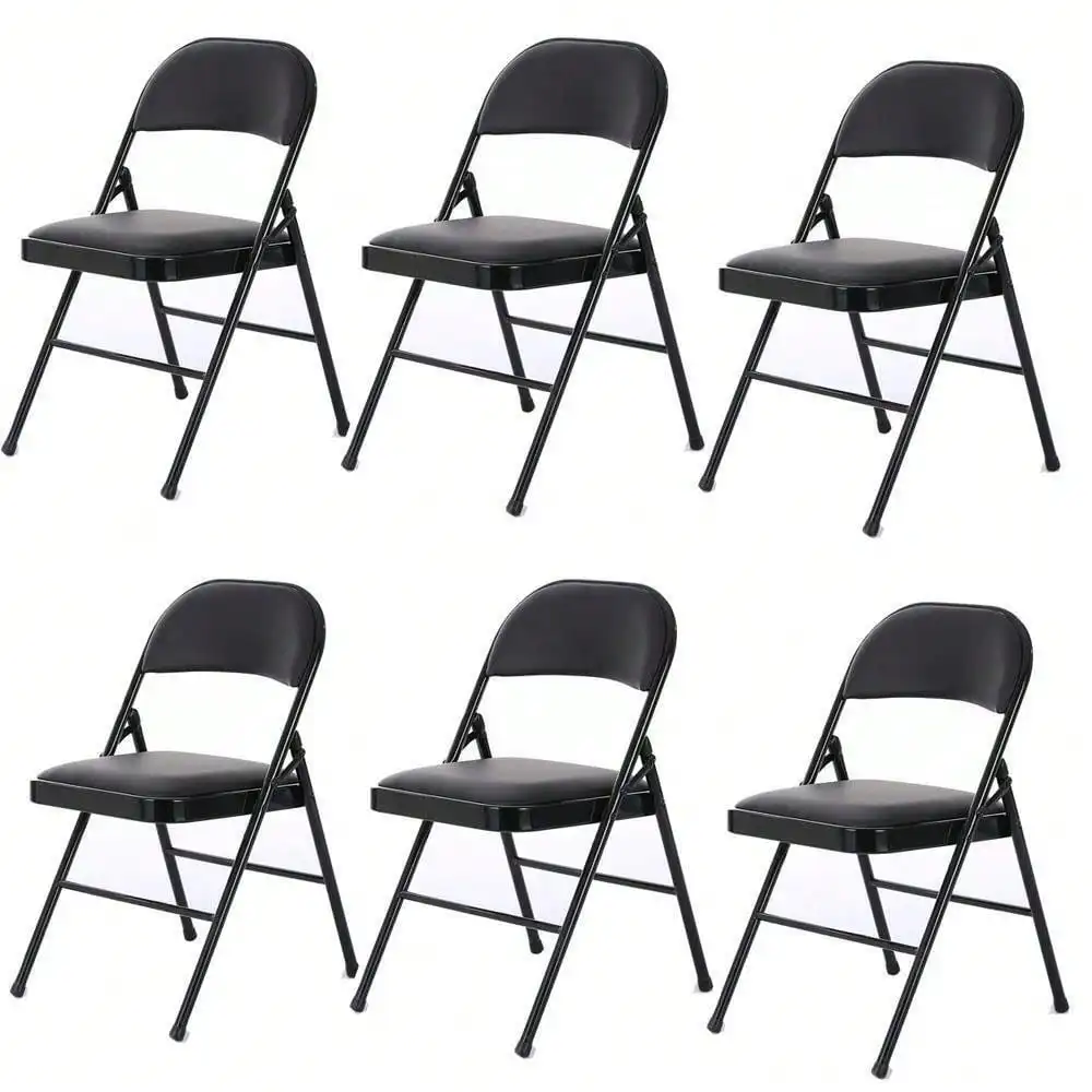 

6pcs Sturdy Folding Chairs Fabric Padded Seat Metal Frame Black