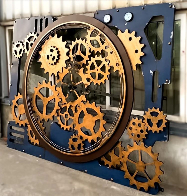 

Living Room Custom Size Mechanical Bedroom Rustic Wall Sculptures Punk Style Wall Clock Iron Metal Art Decorations bar