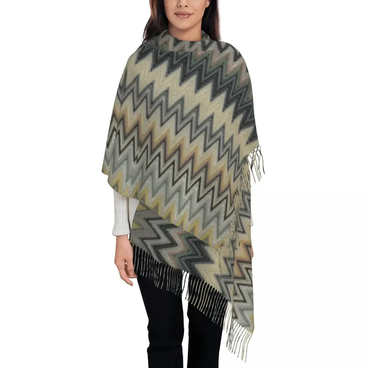 Fashion Camouflage  Chevron Tassel Scarf Women Winter Fall Warm Shawl Wrap Female Chic Zigzag Scarves