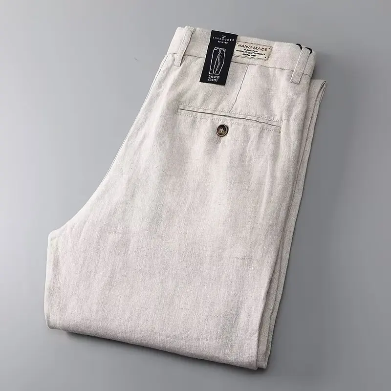 2026 Autumn Thin Linen Pants Men's Business Casual Pants Loose Breathable Straight Trousers Linen Pants Jeans