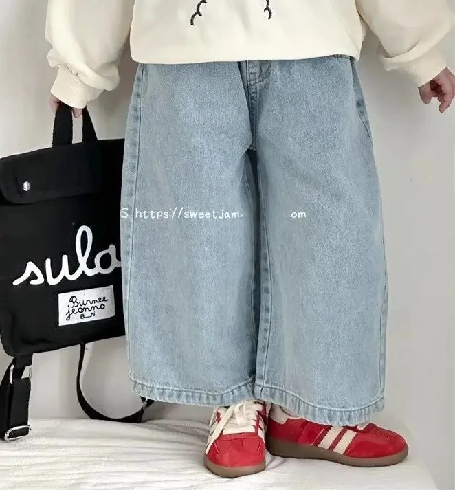 

Girls Versatile and Casual Denim Pants Children Clothing 2026 Spring and Autumn Korean Boys and Girls Children Wide Leg Pants