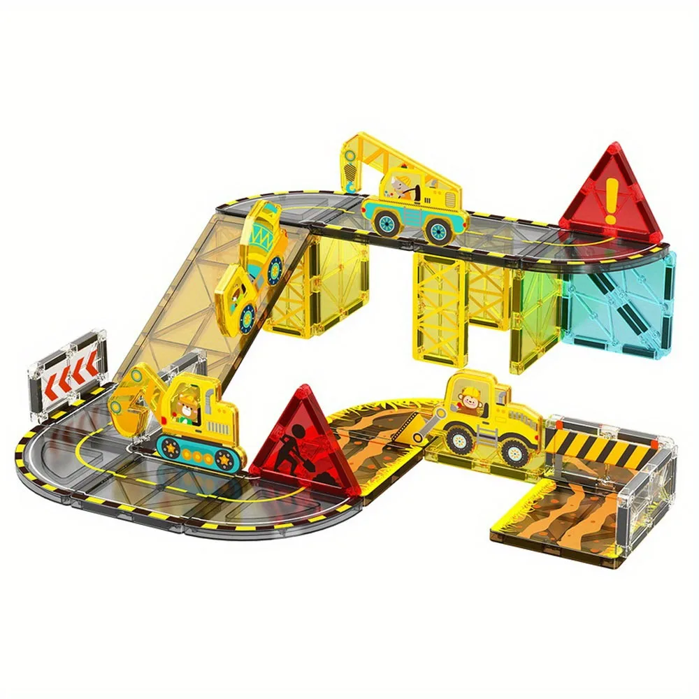 

DIY 32pcs Engineering Vehicle Magnetic Building Blocks Large STEM Toy Set Creative Magnetic Toys, Children Educational Gift