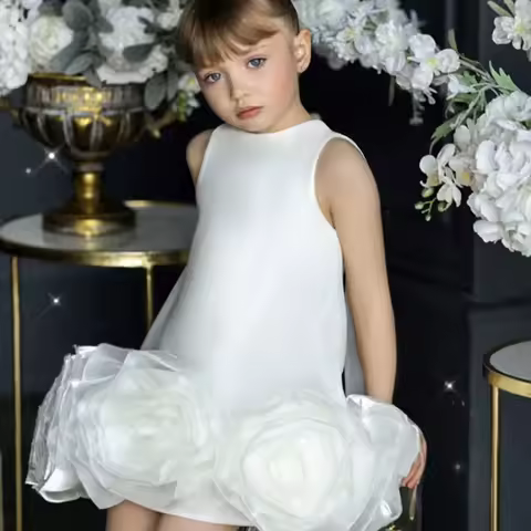 Elegant Dress For Girls Flower Ruffles Princess Dress For Children Formal Evening Wedding Birthday Party First Communion Gown