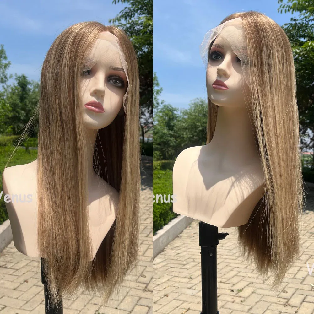 

European Virgin Hair Lace Front Human Hair Wig Highlight Jewish Wig Hand-Tied Swiss Lace Top Kosher Wig For Women 130% density