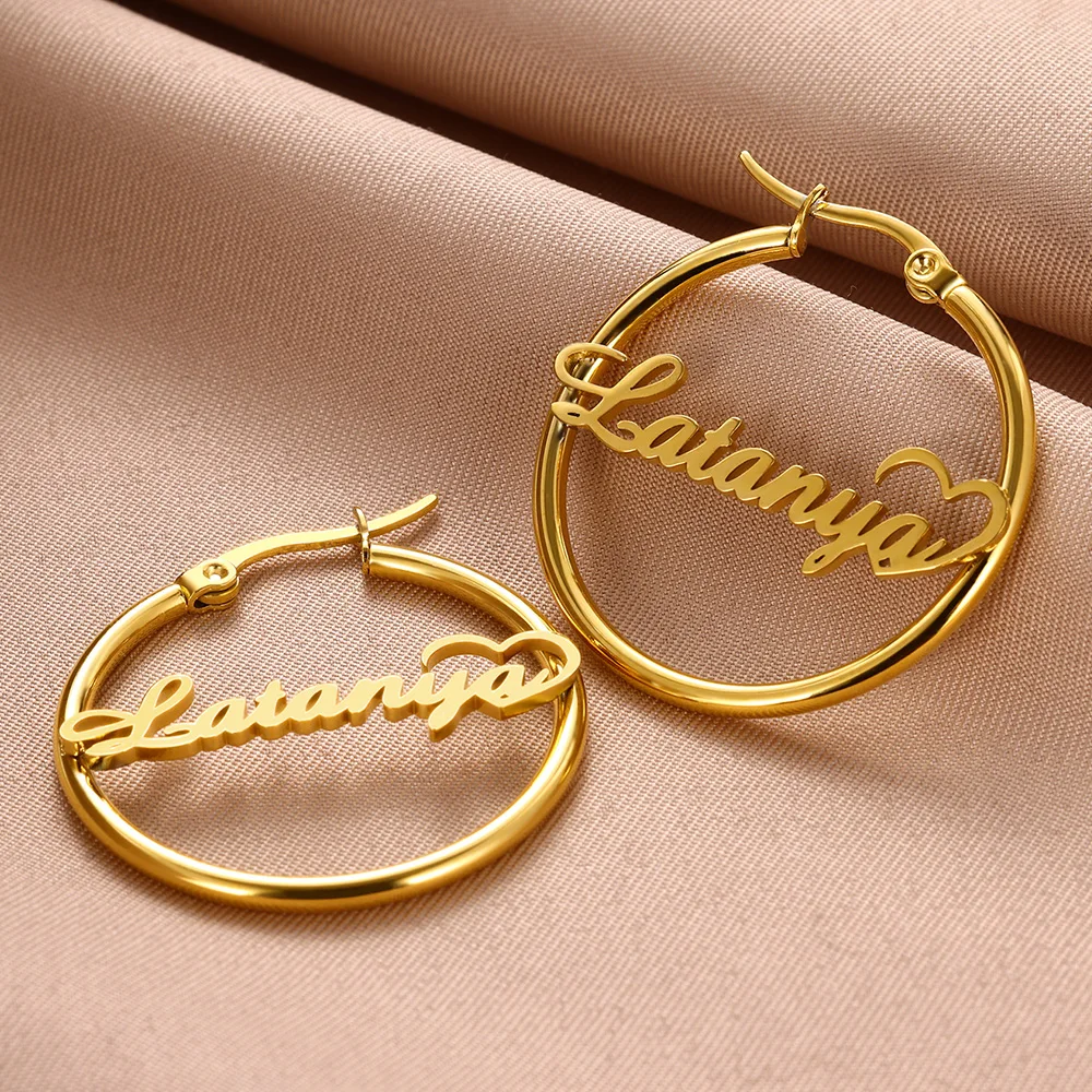 Personalized Custom Name Earrings For Women Stainless Steel Big Circle Round  Hoop Earrings Pendientes Mujer Wedding Gifts