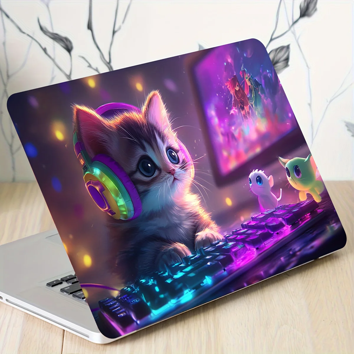 Vinyl Laptop Case Cat Sticker, 2 Pieces/Set, Scratch Resistant DIY Art Case, Universal Netbook Skin Sticker Non-reusable