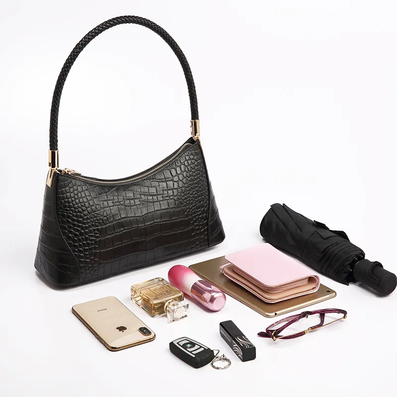 المرأة الفاخرة مصمم جلد البقر حقائب اليد الكلاسيكية سيدة التمساح نمط جلد البقر حقيبة تحت الإبط الإناث لينة الترفيه حقائب كتف