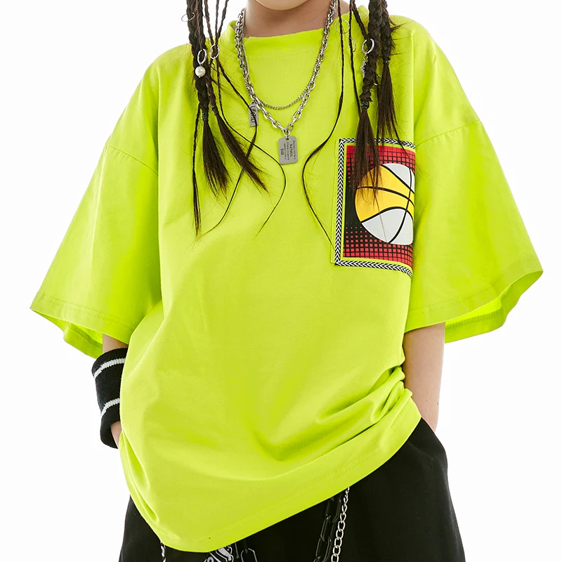 Roupas da moda para dança de rua para meninas, roupas infantis para dança de jazz, roupas para performance de jazz, camiseta de algodão solta
