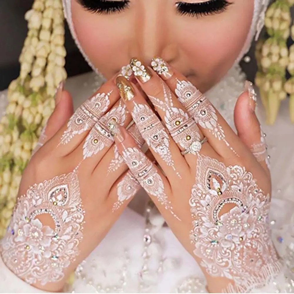 الفن ريشة الدانتيل الأبيض البني الأحمر المعصم الرقبة الدانتيل وهمية الوشم زهرة وهمية الوشم المؤقت الحناء لصاقات وشم #2