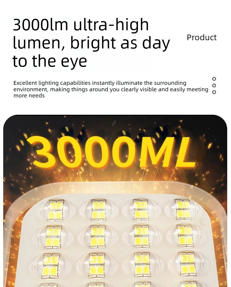 3000LM Superhelle LED-Campinglaterne, Typ-C Schnellladung, Lange Akkulaufzeit 8-180H, Tragbare Außenleuchte mit Haken – Detail 7