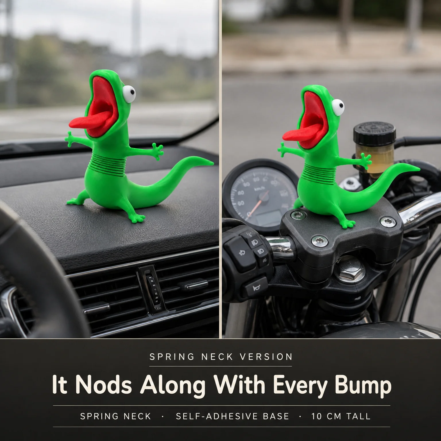 Funny 3D Printed Lizard Tom Ornament Spring Swinging Head, Car & Motorcycle Dashboard Decoration, Car Interior Accessories