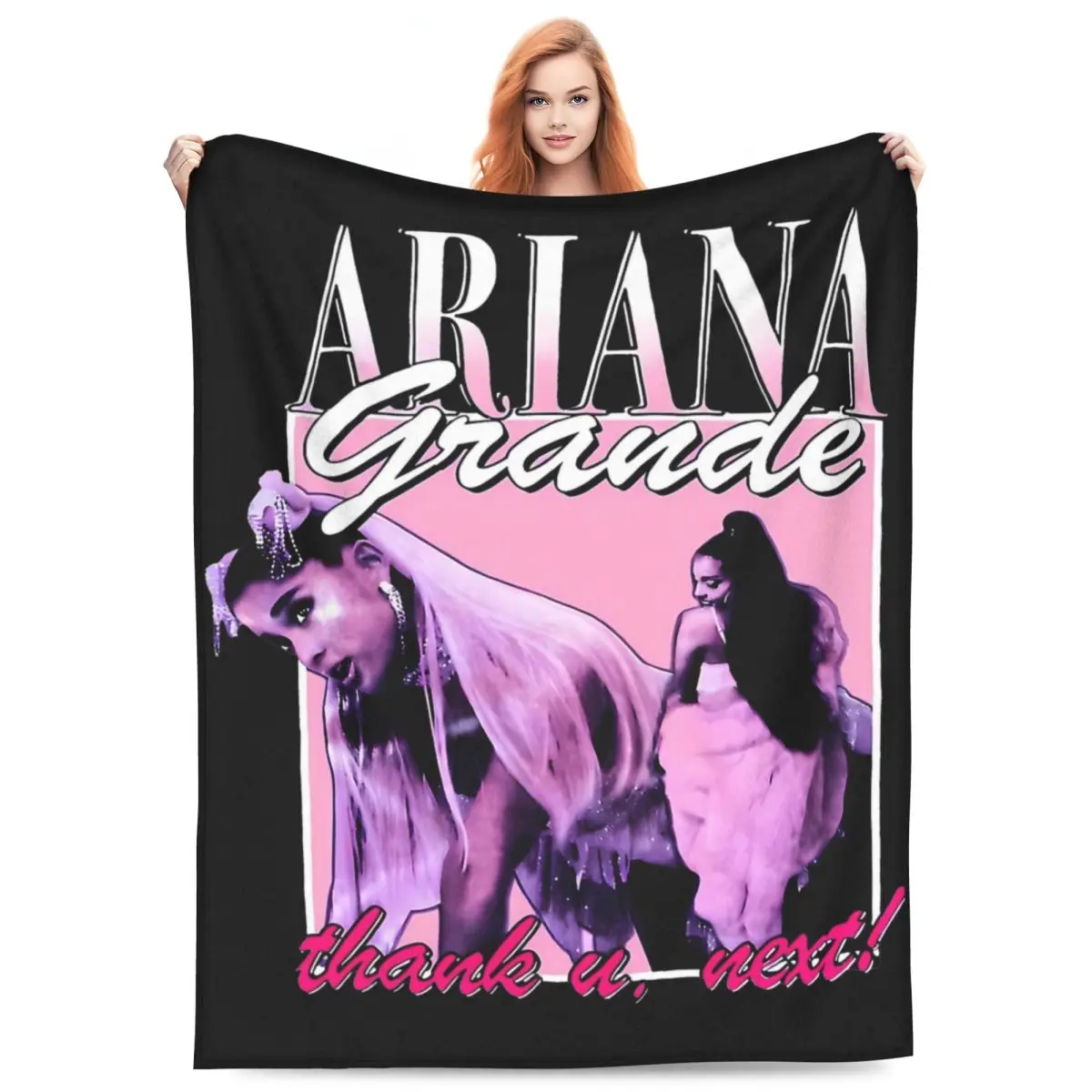 

Retro Ariana Grande Singer Bootleg Blankets Fleece Textile Decor 2024 Tour Cozy Warm Throw Blankets for Home Couch Quilt