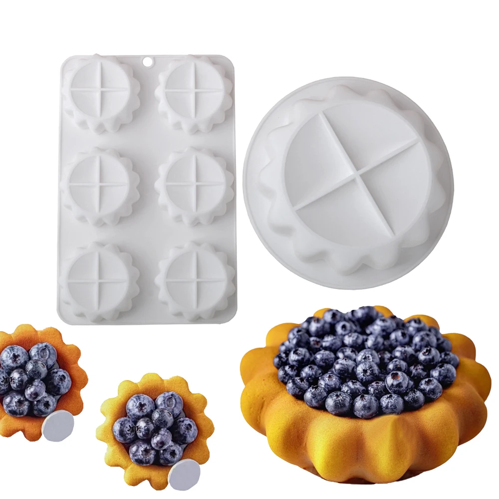 Einzel- oder 6-Hohlraum-Blumenblatt-Torte-Dessert-Silikonform, 15,2 cm, gerüschte Mousse-Kuchenform, französische Backform für Gebäck