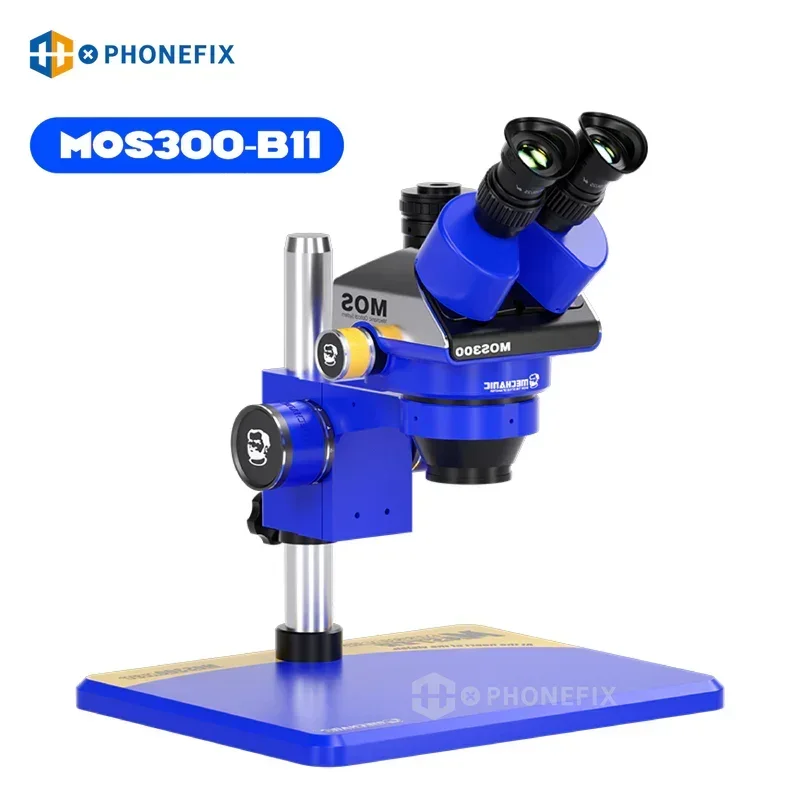 MECHANIC MOS300 B11 6-45X Professional Trinocular Stereo Microscope With Large Stand Base for IC Chips BGA Welding Repair tools