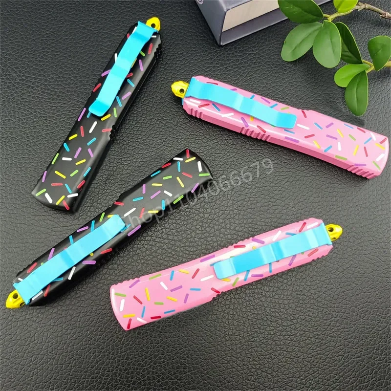 NEW Micro UT85 Dessert Warrior ULTRA Knife Outdoor EDC Self Defense Folding Pocket Knives Blade Donut Pink Black Handle