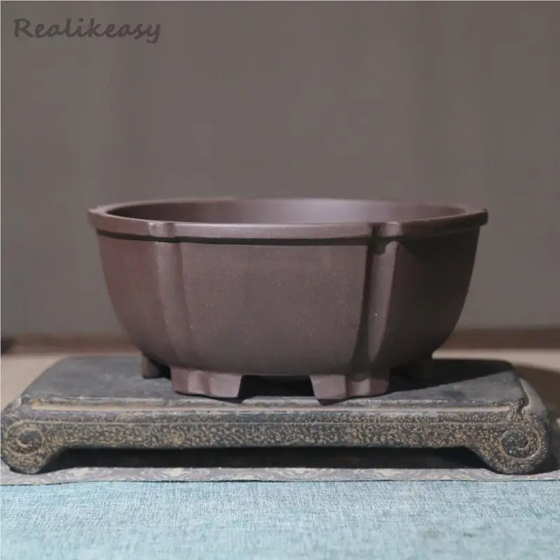 

2Colors Purple Sand Succulent Flower Pot Hexagonal Home Desktop Decoration Bonsai Pot Chinese Yixing Classical Bonsai Pot LF174