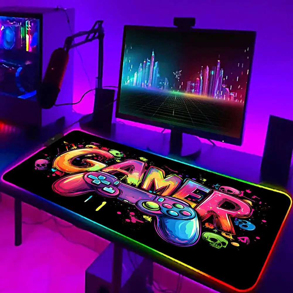 

Большой игровой коврик для мыши с RGB-подсветкой, нескользящий резиновый коврик для стола, водонепроницаемый расширенный коврик для клавиатуры для ПК-геймеров, подходит для любителей игр.