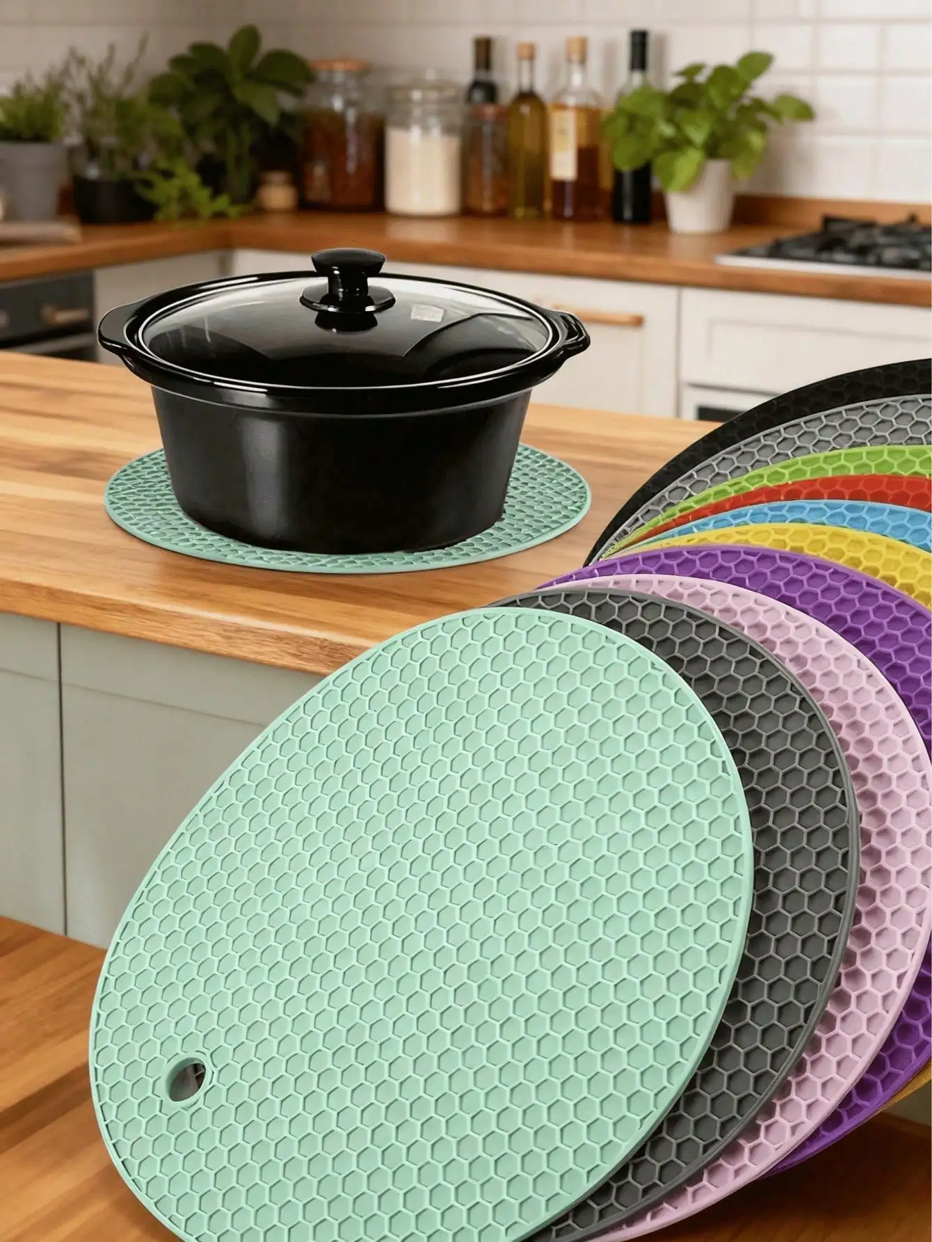 

6pcs Heat Resistant Silicone Placemats - Round Non-Slip Pot Holders For Kitchen Countertop And Dining Table, Multipurpose Trivet Mats For Hot Dishes, Outdoor Picnic And Barbecue