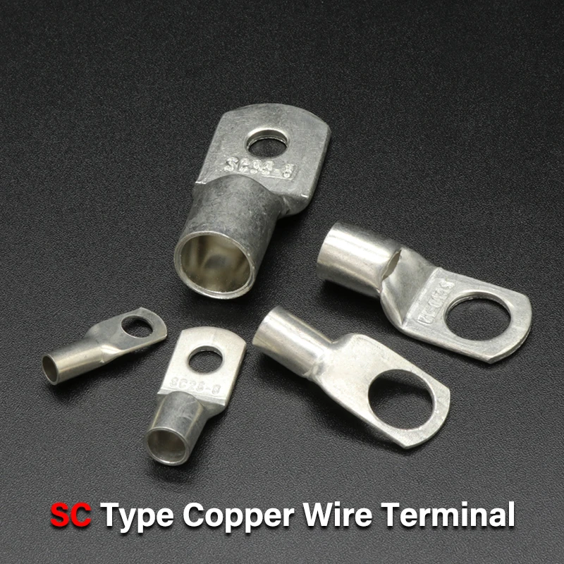 

10/50Pcs SC Type Wire Nose Terminal SC6 SC10 SC16 SC25 Bare Copper Battery Block Lugs Hole ID 6 8 10 12mm Crimp Wire Connector