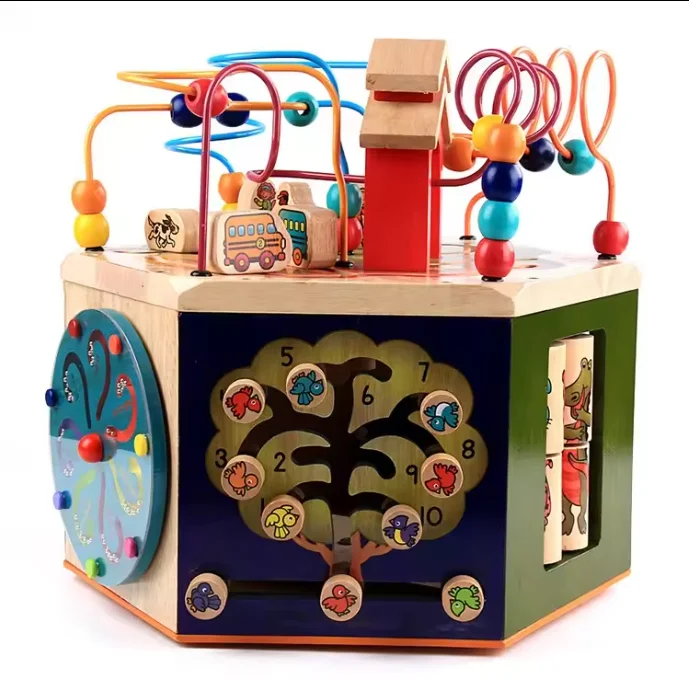 Multifunctional 6-sided educational mini abacus maze beads children's wooden activity cube children's toy