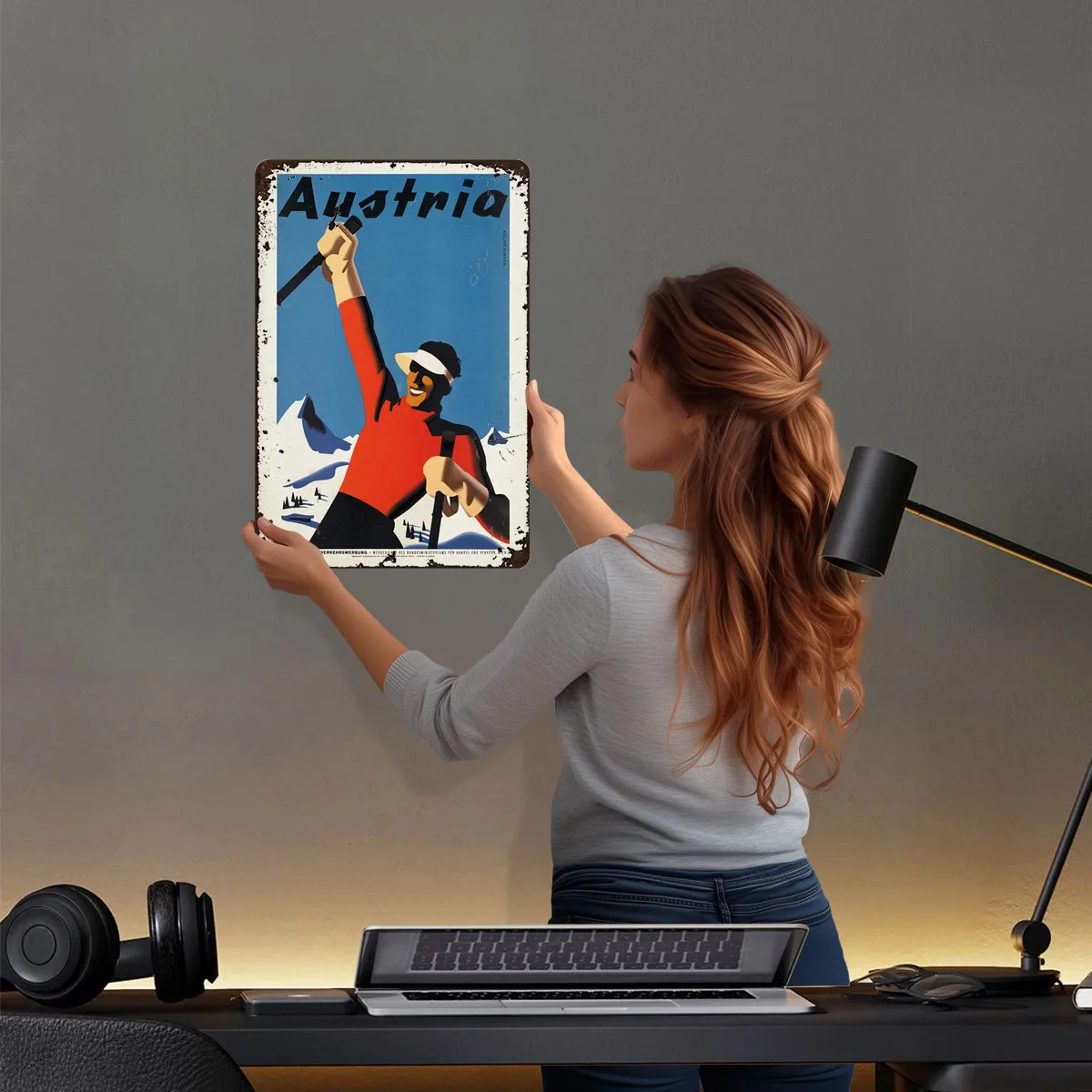 ملصق سفر عتيق علامات معدنية ملصق تزلج ديكور في ديكورات المنزل علامة صفيح مخصصة لغرفة تزيين جدار الفن