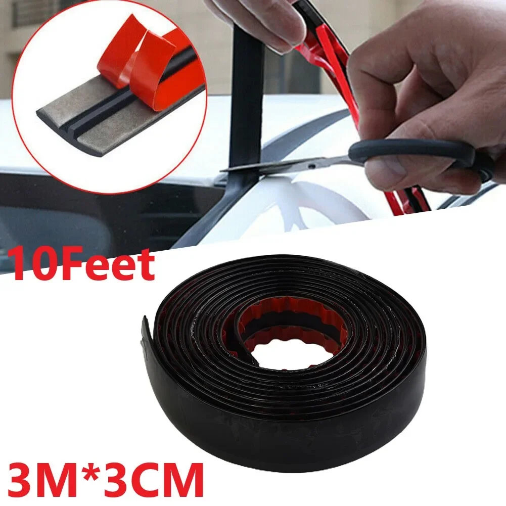 1pc Anti-collision Strip Black Trim Molding Car Door Side Tailgate Decorate Protect Strip 10ft Soft PVC 300CMx3CM Exterior Parts