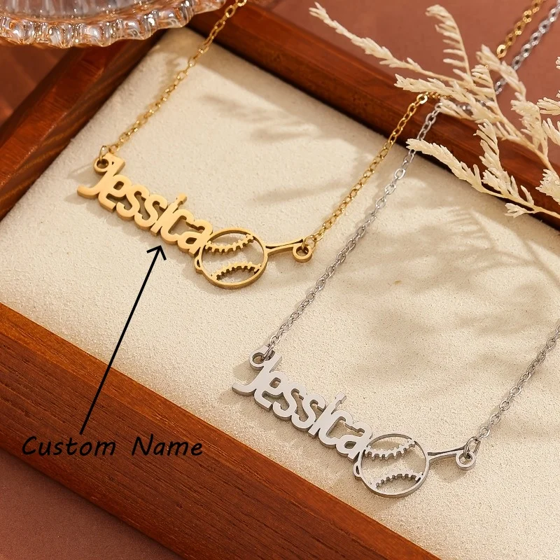 

Customized Name Necklace Baseball Football Volleyball Number Sports Stainless Steel Personalized Jewelry Gifts for Women Men