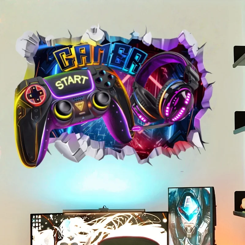 Creative Torn Gaming Style Self-Adhesive Wall Sticker 60x40cm Realistic Broken Wall Visual Effect Eye Catching