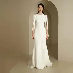 Vestido de fiesta personalizado sin espalda con cuello redondo, manga larga con largo hasta el suelo, vestido de noche para mujer, vestidos formales para fiesta de boda Arabia2024