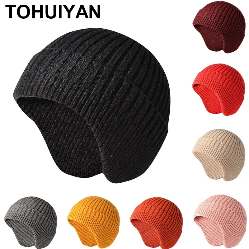 2024 New Winter Hat for Women Solid Earflaps Beanies Men Thick Warm Cap Outdoor Windproof Knitted Hats Fashion Bonnet Skull Caps