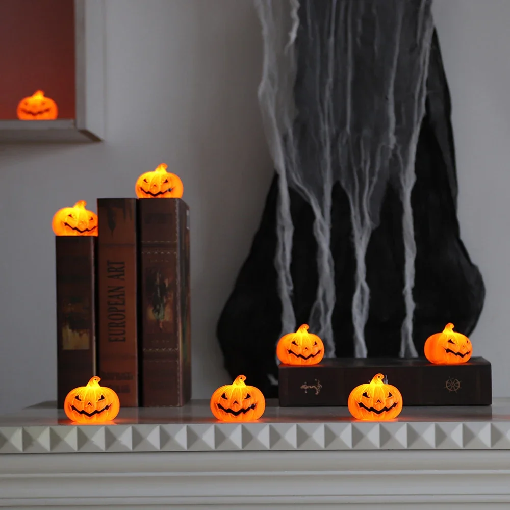 6 шт. светодиодные тыквенные огни на Хэллоуин, тыквенные чайные свечи на Хэллоуин, маленькие оранжевые мерцающие чайные свечи на батарейках для Хэллоуина