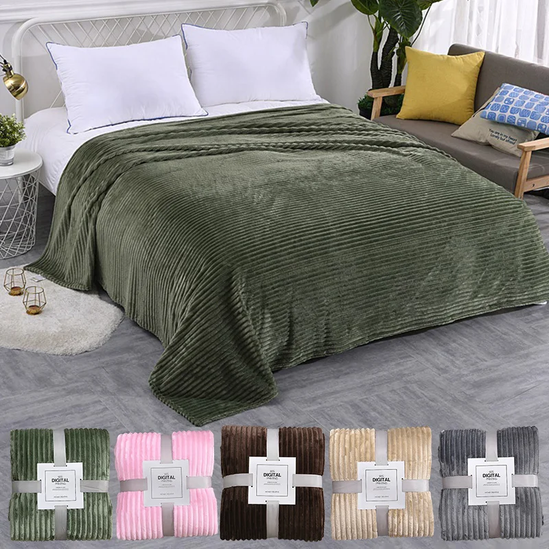 Fluffy Wide Striped Blanket Winter Soft Thicken Warm Fleece Pet Bedspread Blankets Home Sofa Bed Sheet Cover Flannel Throw Rugs