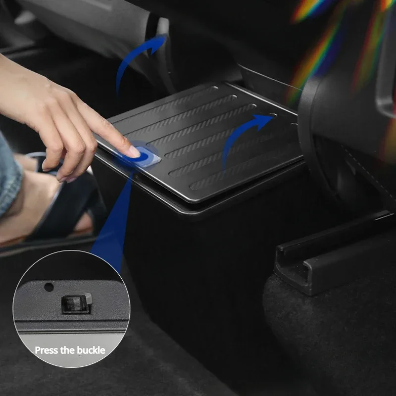 Lixeira do assento traseiro da porta, Caixa de armazenamento sob o assento, Organizador com tampa, Imprensa, Acessórios Interior do carro, Tesla