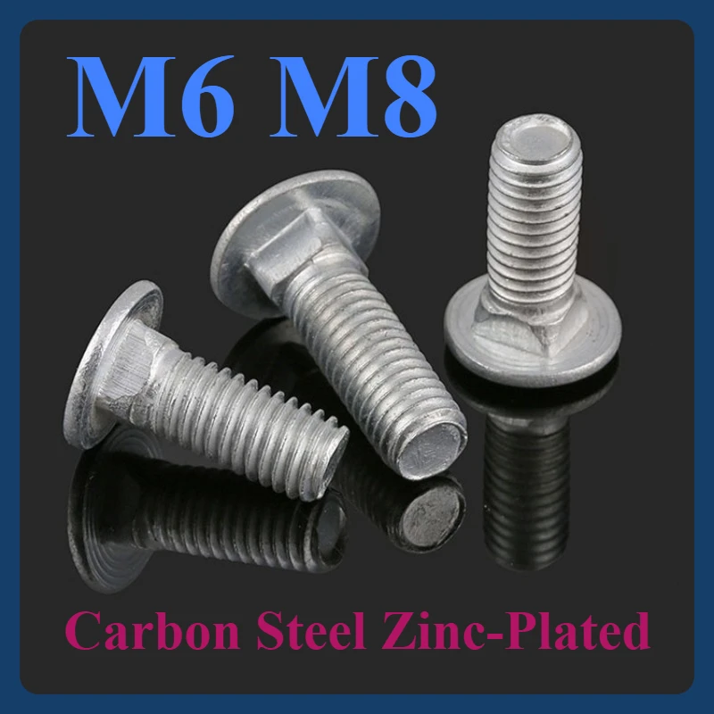 25/50 قطعة M6 M8 الزنك مطلي الكربون الصلب الجمالون رئيس مستدير ساحة الرقبة النقل الترباس مدرب المسمار ل الرف مكتب الأثاث #1