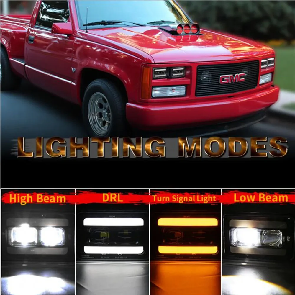 2X 4x6 inch LED Headlights Rectangular Headlight H4651 H4652 with DRL/Turn signal Replacement light for Kenworth T800 W900 T600