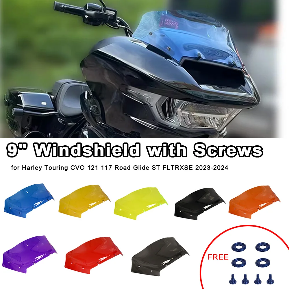 

Motorcycle Accessories 9" Wave Windshield Windscreen with Screws for Harley Touring CVO 121 117 Road Glide ST FLTRXSE 2023-2024
