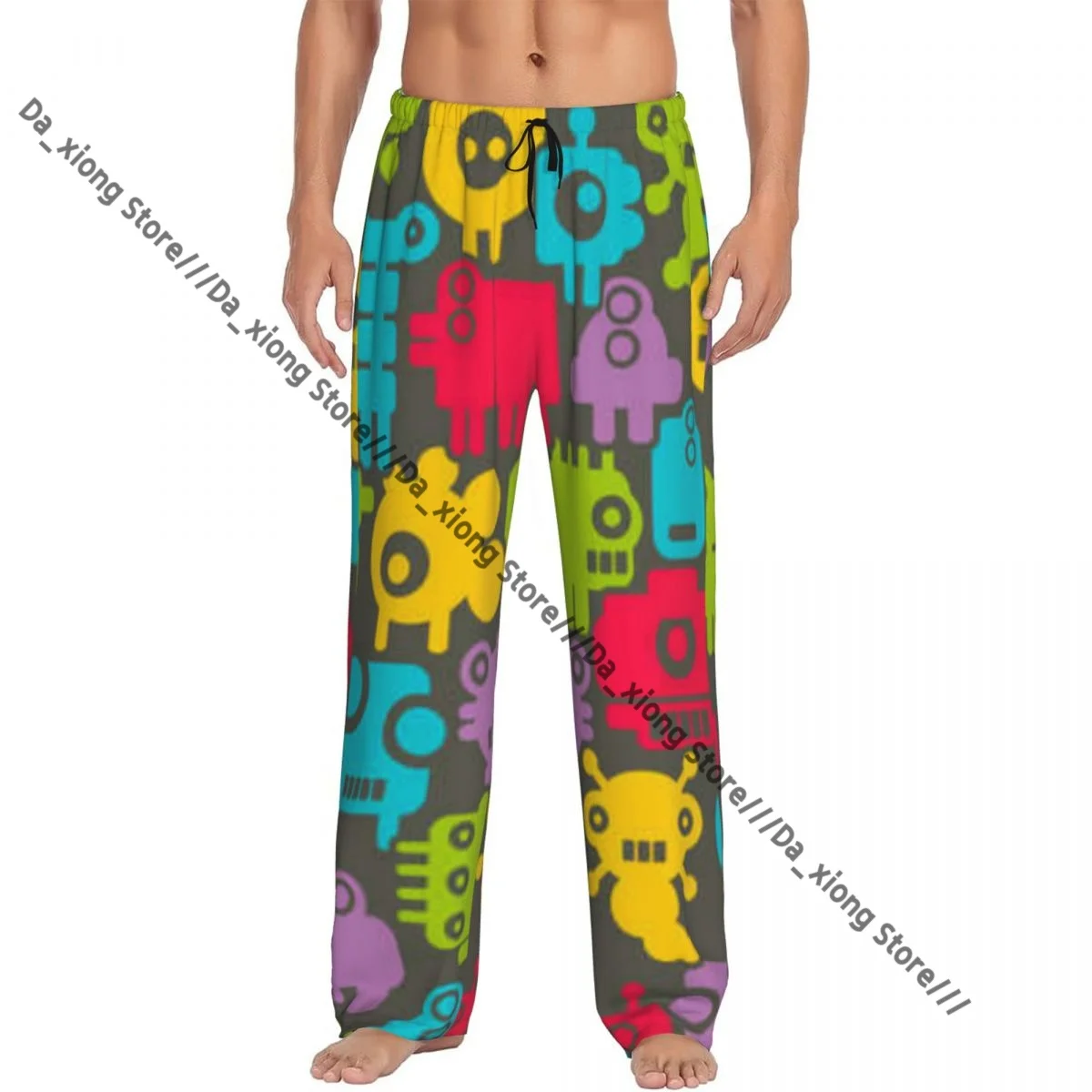 

Men Sleep Bottoms Male Lounge Trousers Men's Mini Monsters Colorful Texture Pajama Pants