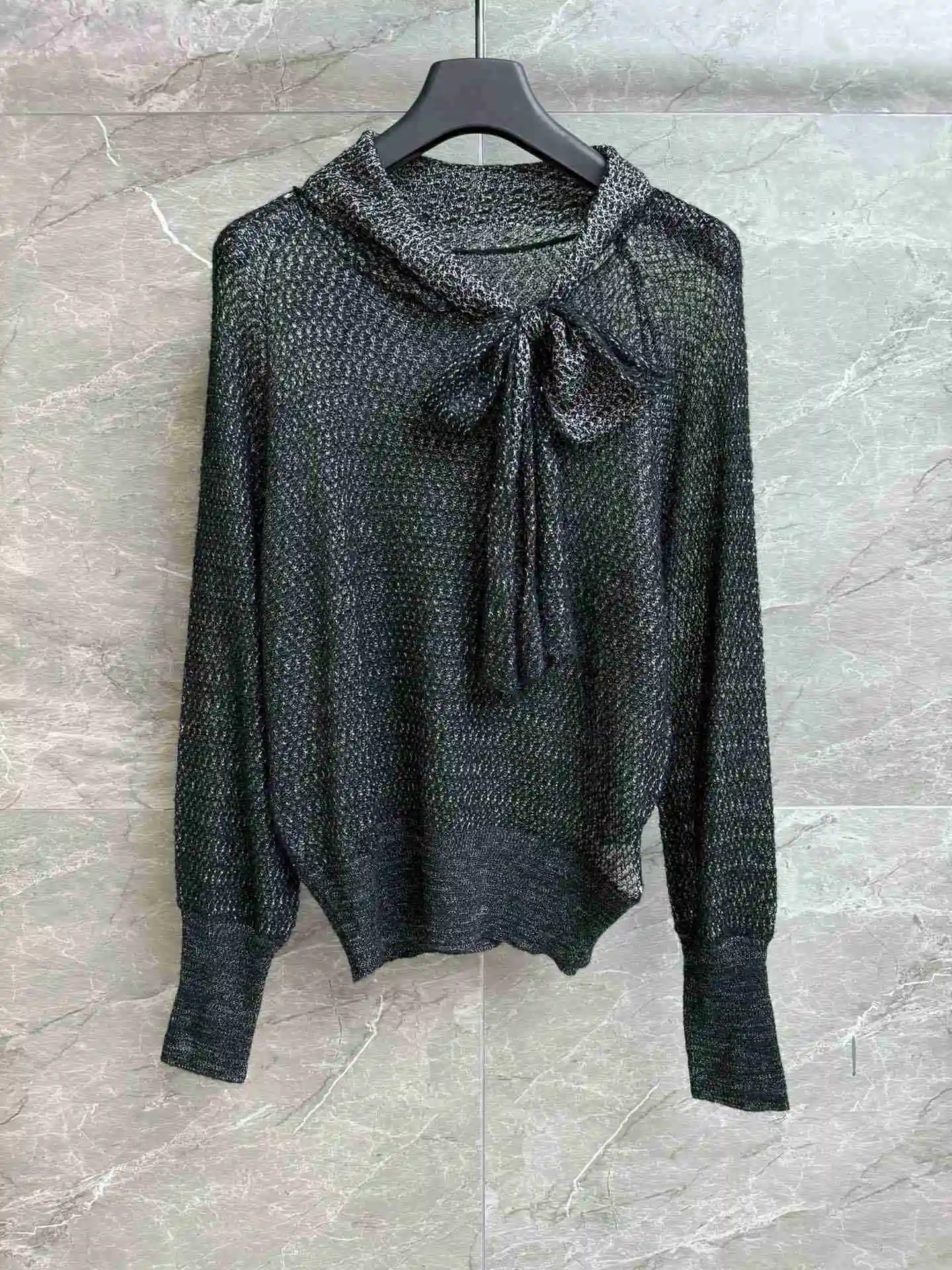 

Tie Knitted Top 2024 Early Autumn Series Bow Tie Knitted Coat Lantern Sleeve