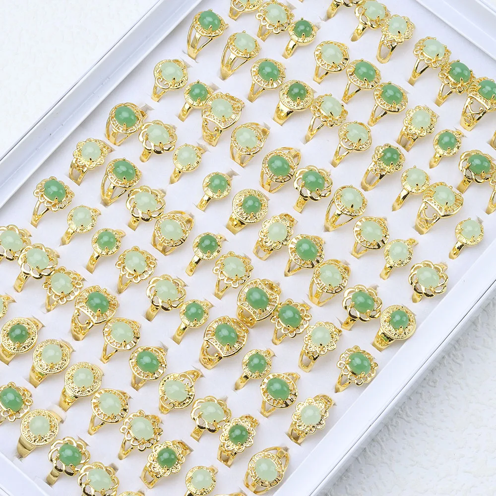 25 قطعة/الوحدة مختلط تقليد الطبيعية الخضراء افينتورين حجر خواتم للنساء مجوهرات الأزياء